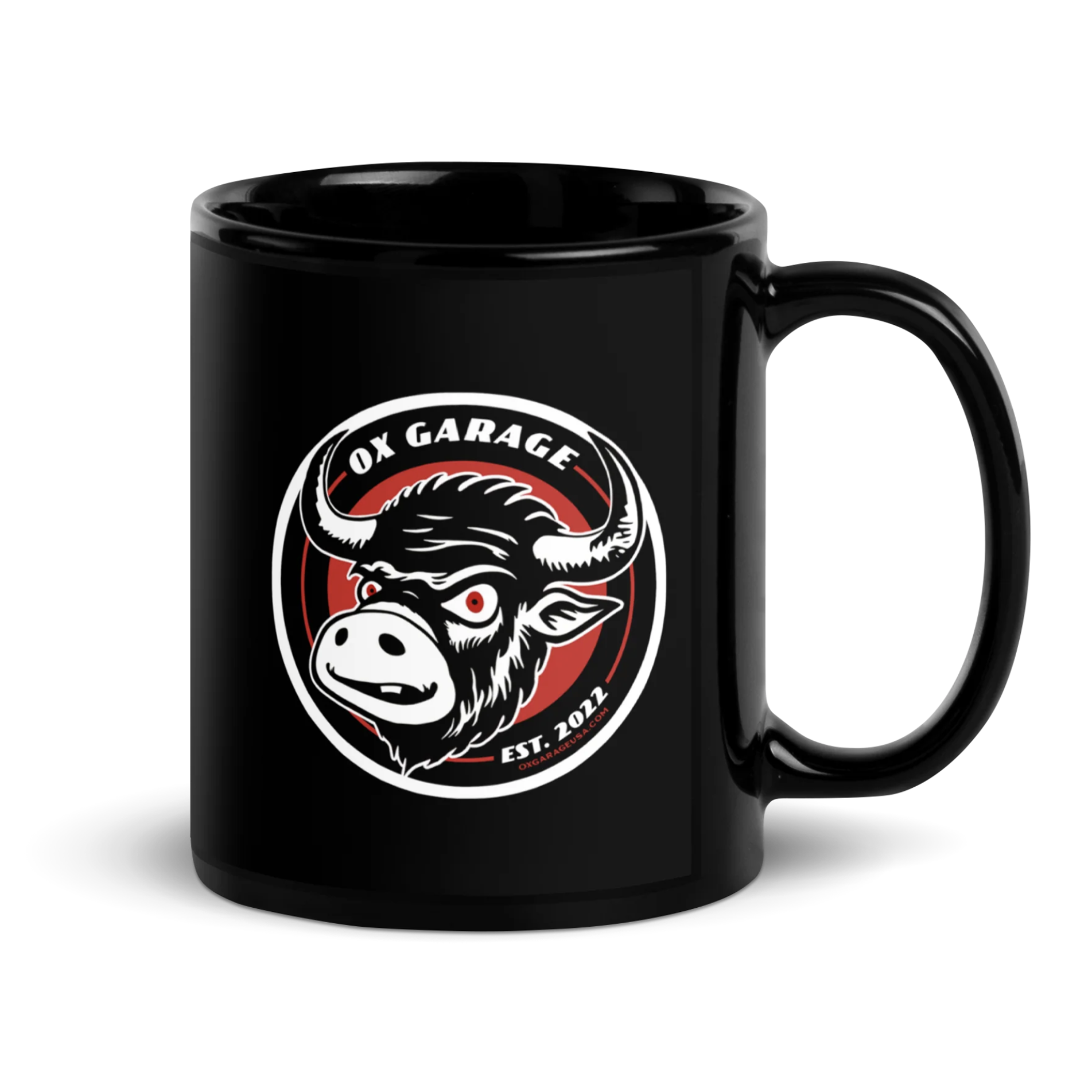Ox Garage Black Glossy Mug